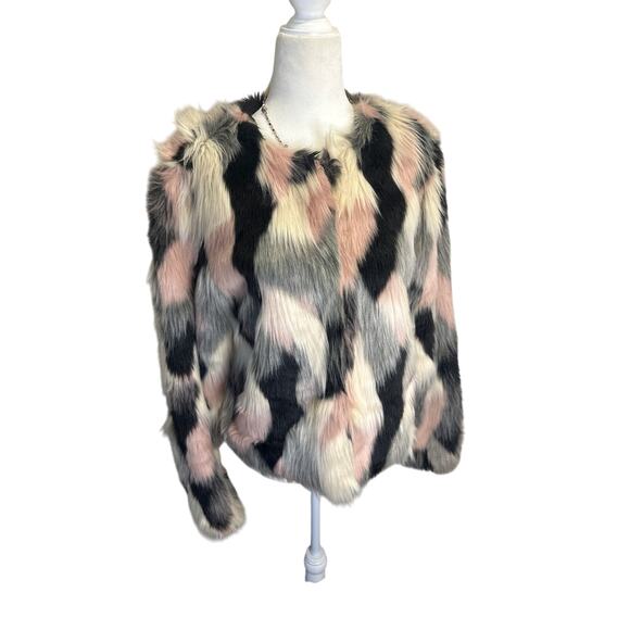 Cynthia Rowley Faux Patchwork Fur Hook Closure Jacket (Medium) - Picture 1 of 8